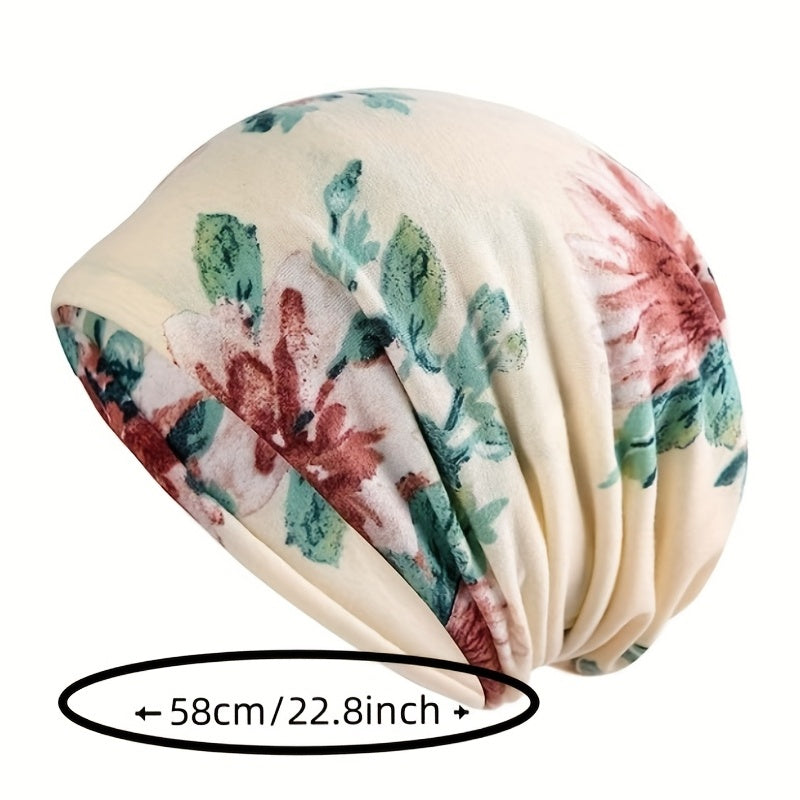 Flower Print Beanie Lightweight Skull Hat Chemo Cap Turban Hats
