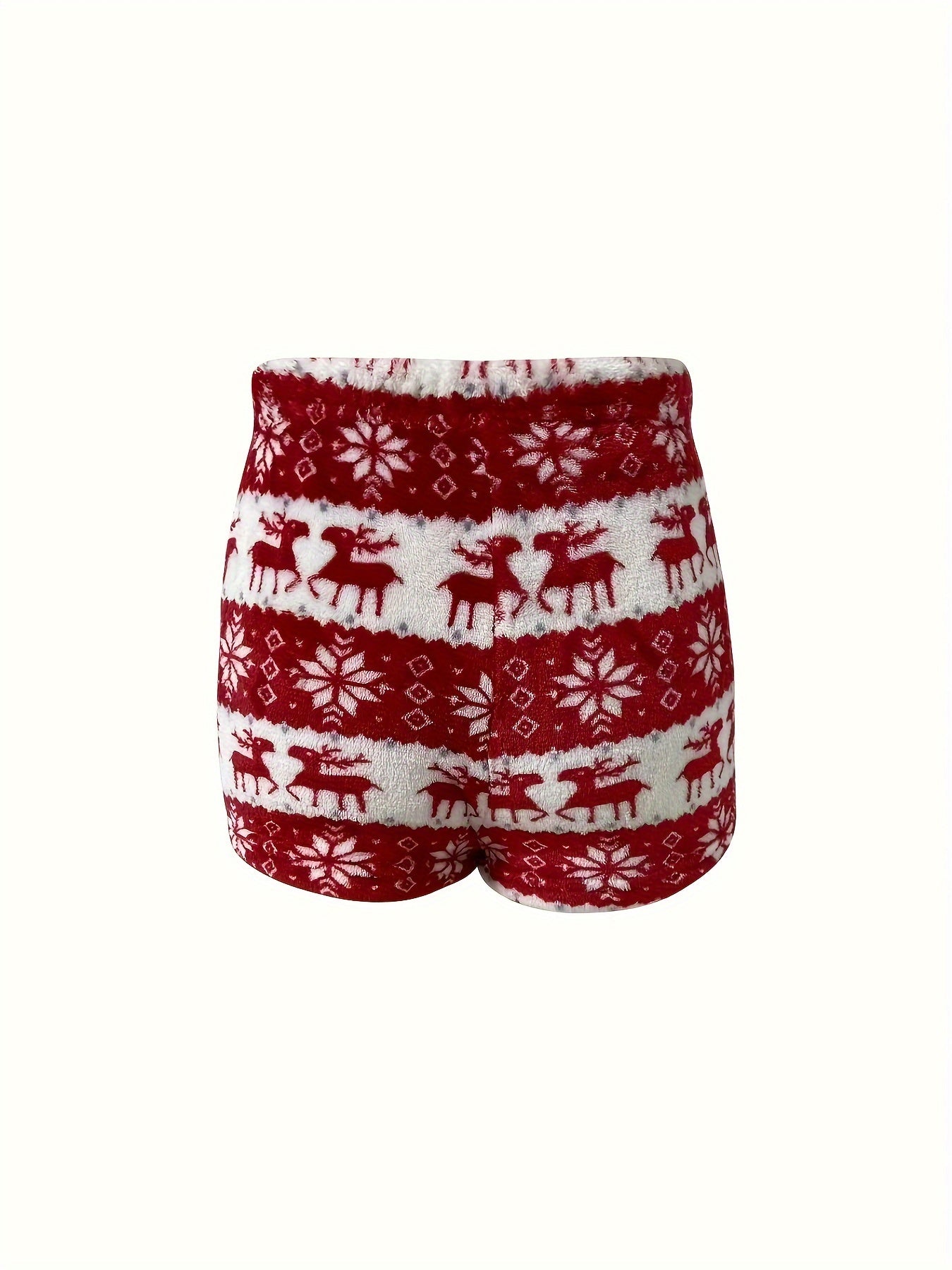 Christmas Elk Print Plush Lounge Set Tie Front Top & Shorts