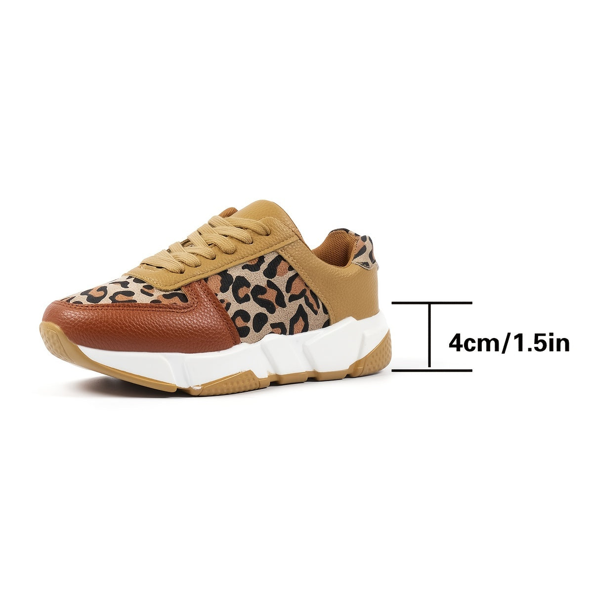 Leopard Print Colorblock Sneakers Lace Up Round Toe Low Top Shoes