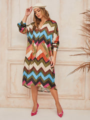  Geometric Print V Neck Casual Dress