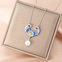 Heart Pendant Necklace Wings Flower Anniversary Gift Couple Necklace