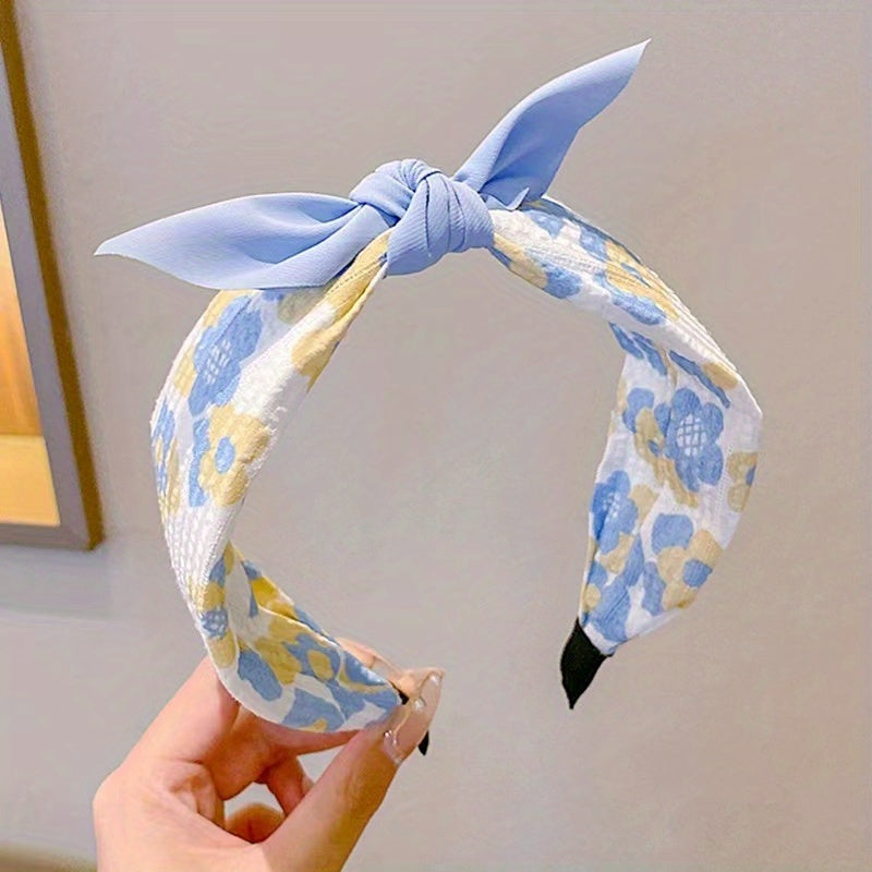 Sweet Floral Print Bow Headband Hair Accessories Women Girls