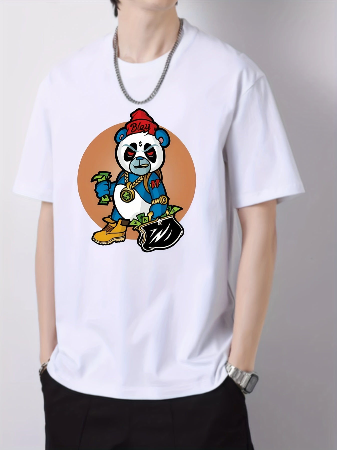 Angry Bear Pattern Print Men's Graphic Cotton Crew Neck Active T shirt