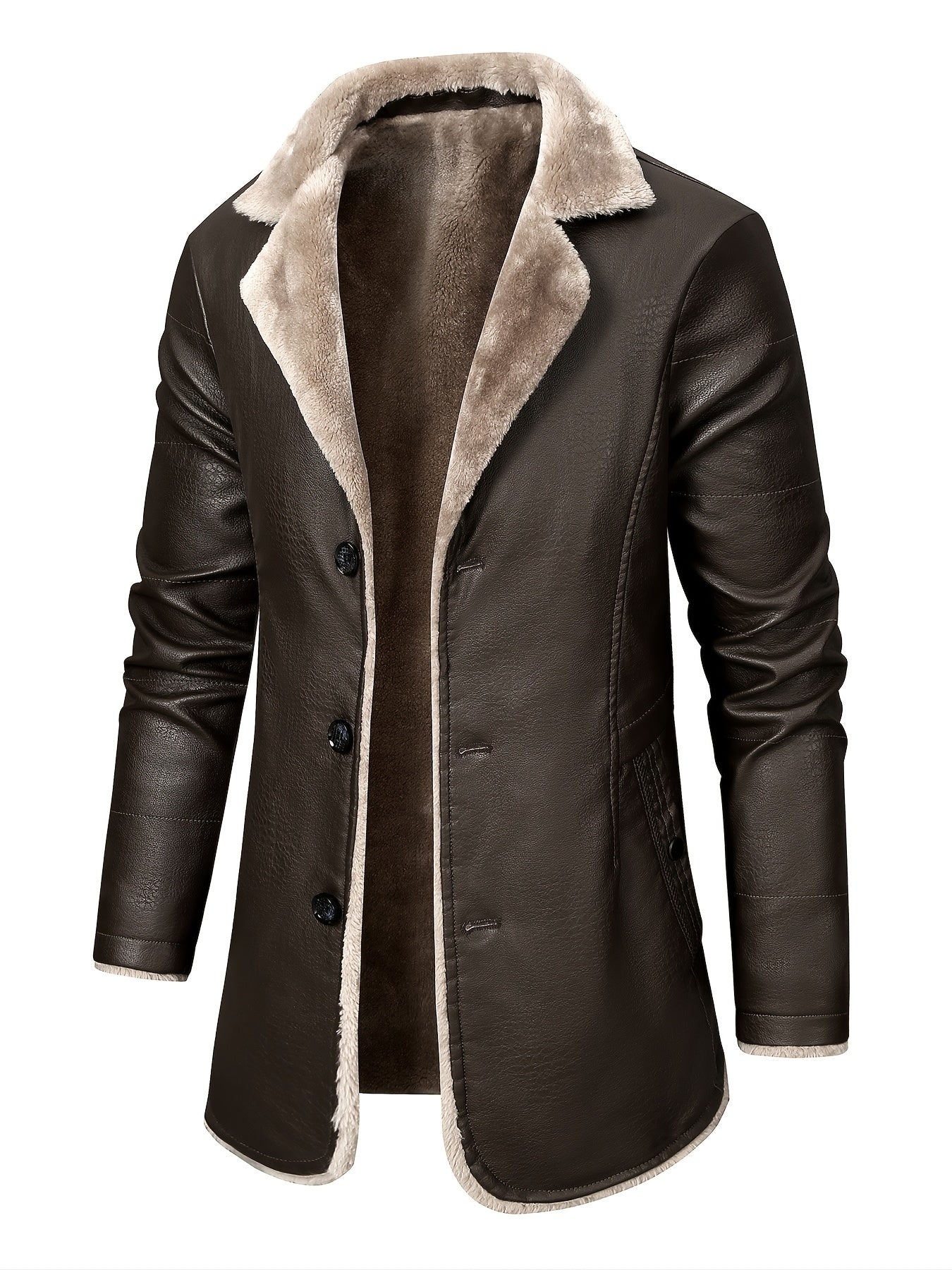 Men's Casual Faux Pu Leather Long Sleejson Button Trench Coats