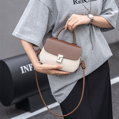 Large Capacity Women's Casual Handbag Two Tone Brown & Beige