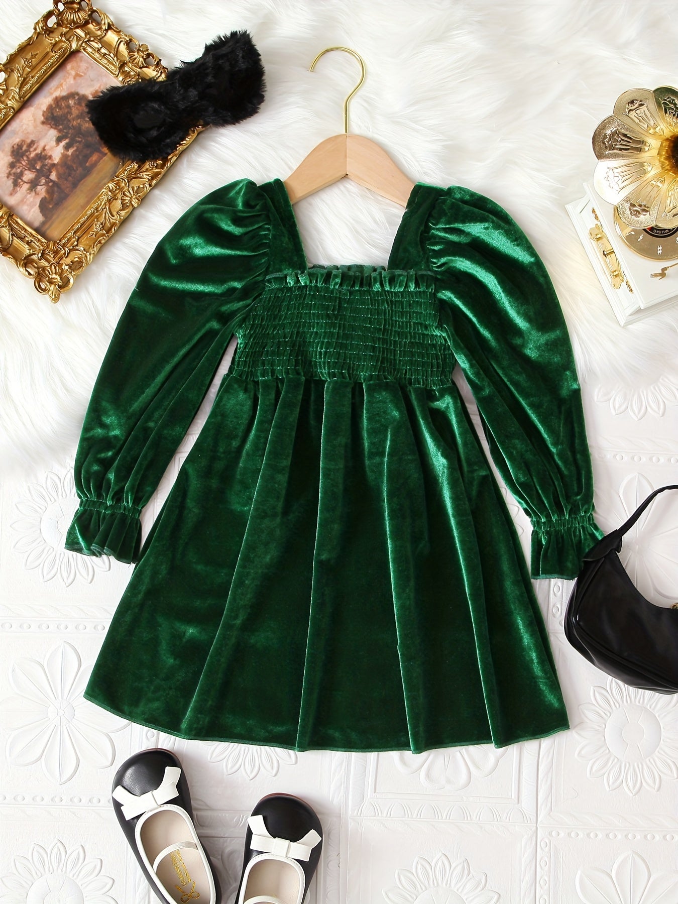 Velvet Long Sleeve Princess Party Dress for Girls