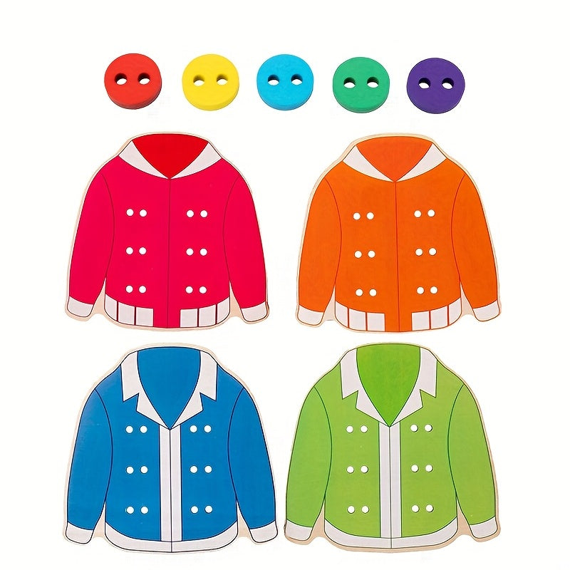 Wooden Button Threading Board Toy Educational Puzzle for Kids