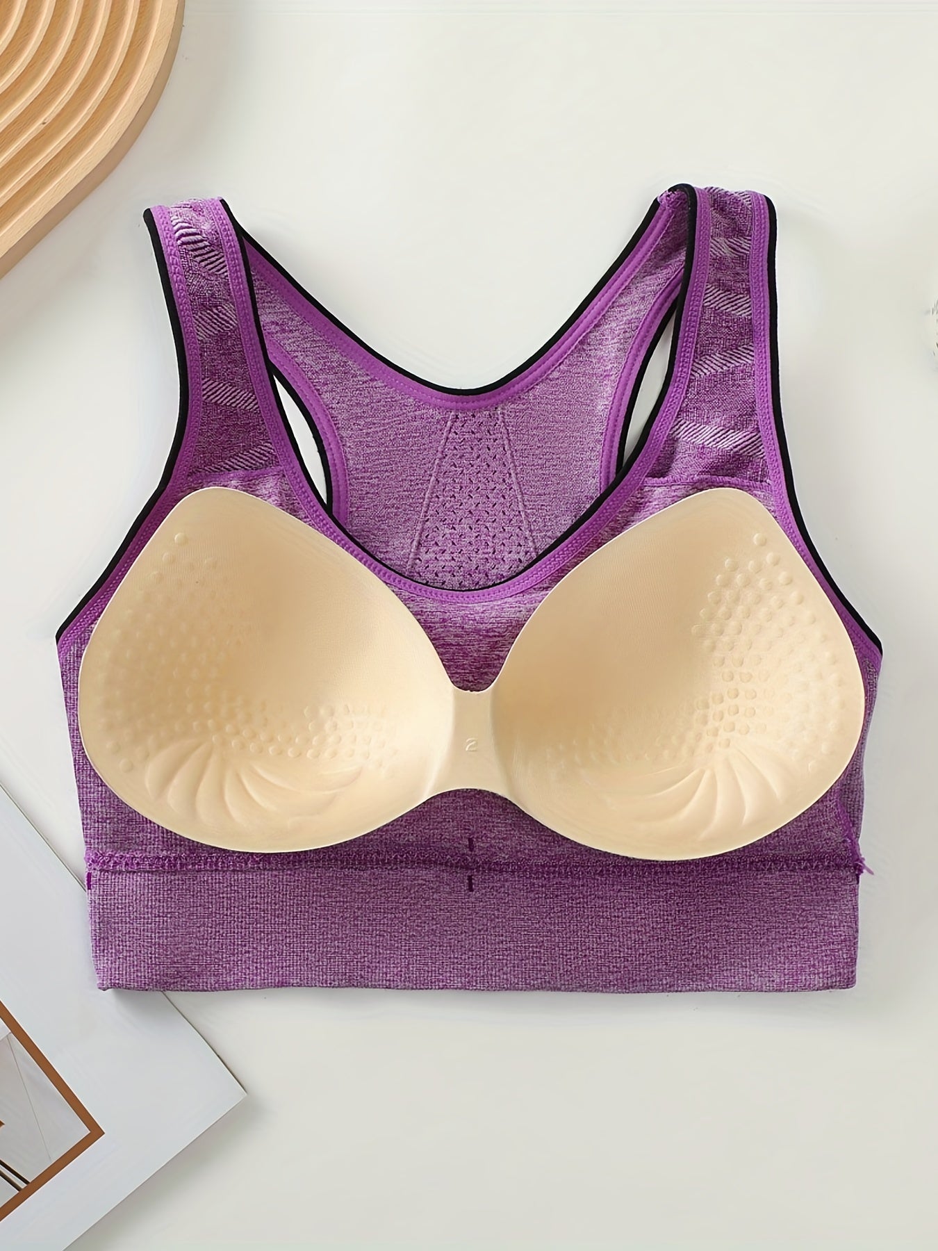  Casual Sports Bra Women's Plus Letter Tape Solid Round Neck