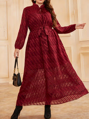  Women's Striped Lantern Sleeve Dress With Belt