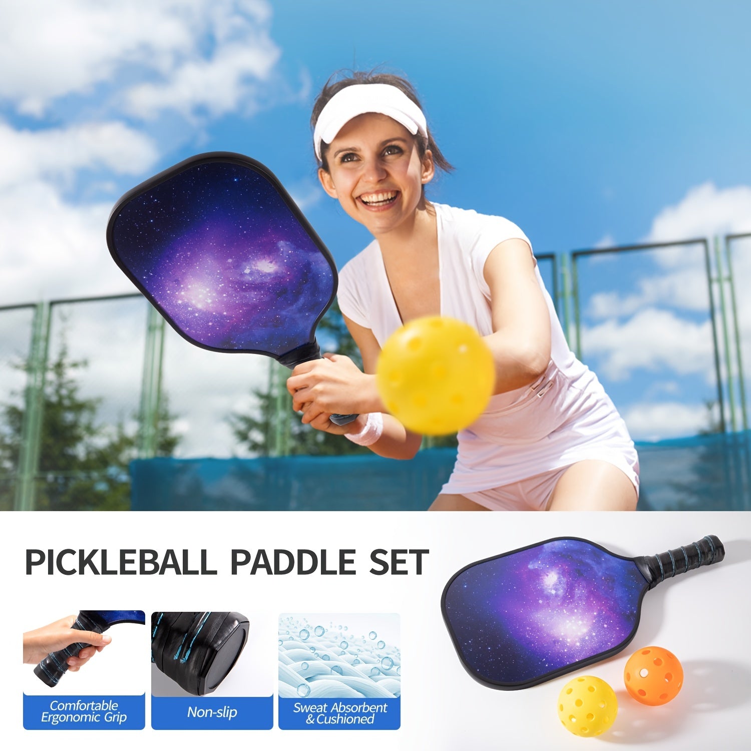 Fiberglass Pickleball Set: Racket & 4 Balls