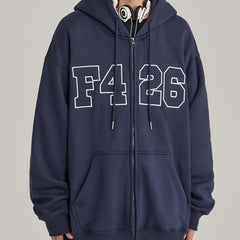 Casual Embroidery Men's Zip Up Hooded Coat
