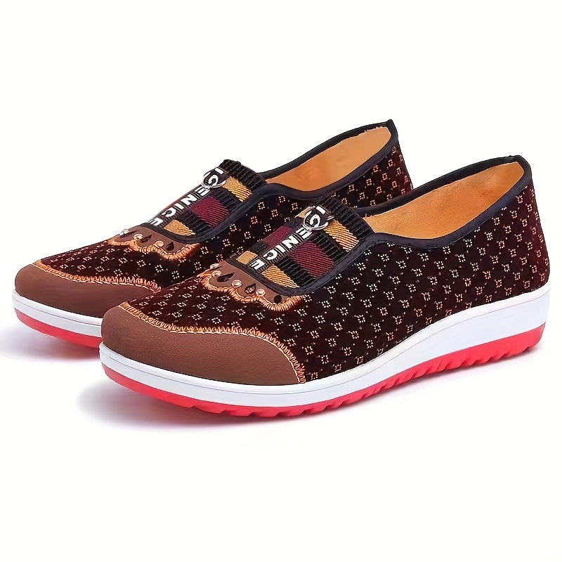 Colorblock Wedge Loafers Soft Sole Slip On Walking Shoes Women's Footwear