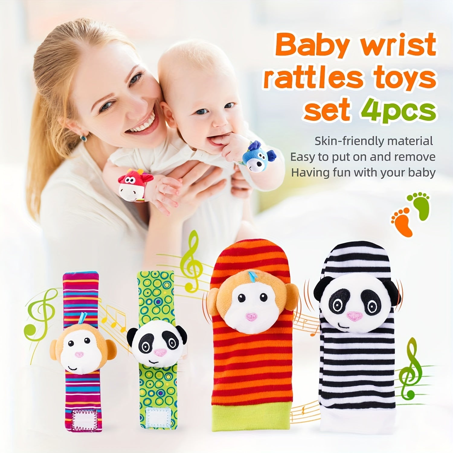 4pcs Baby Wrist Rattles Foot Finder Toys Set Toddler Rattle Sock Gift