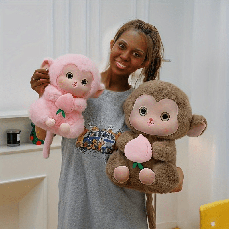 Soft Plush Toy Doll Peach Monkey with Pink Roses 9.84in Mixed Colors
