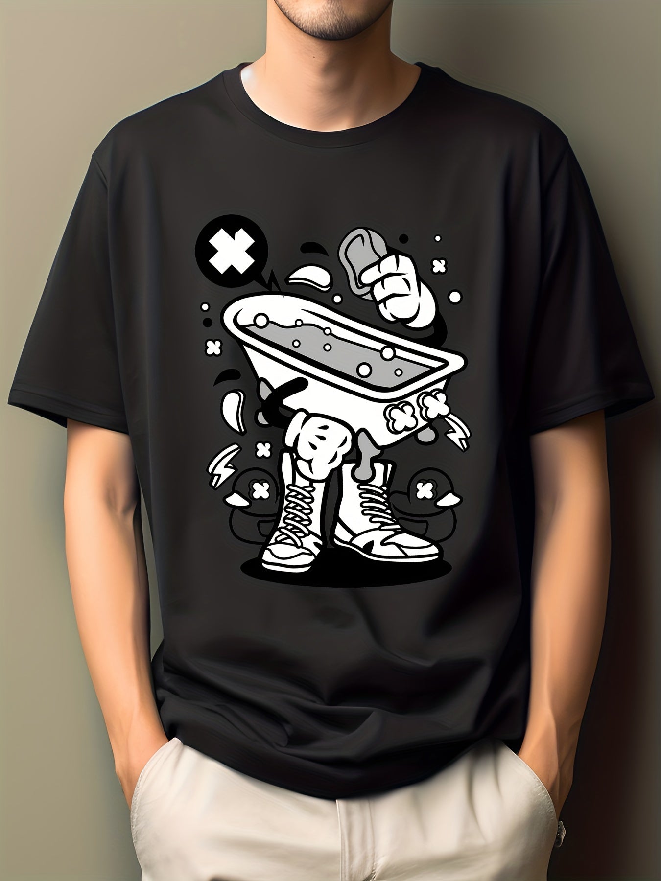 Men's Skull Dumbbell Print Fitness T-shirt