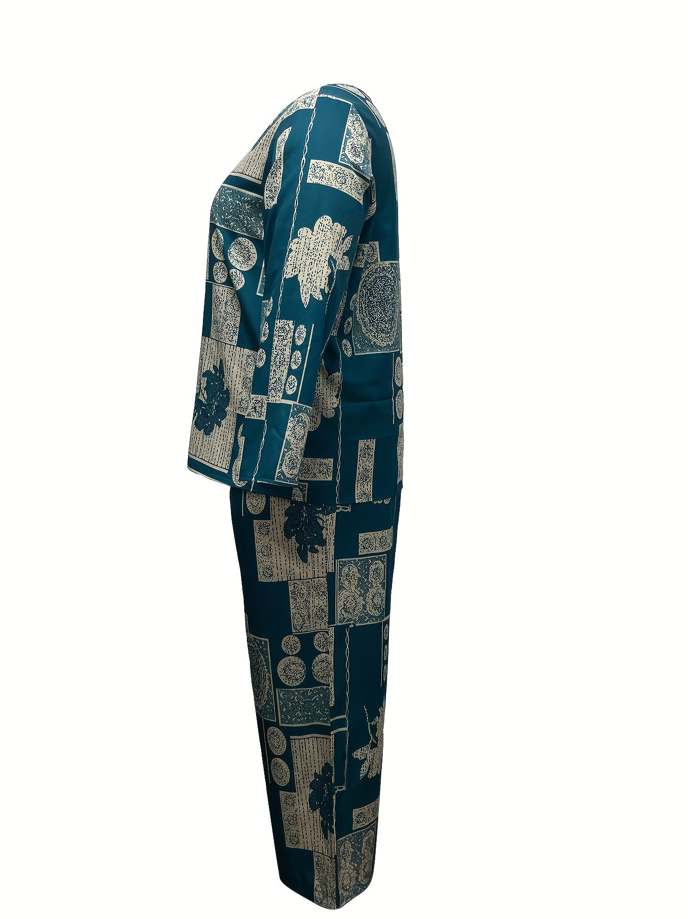  Colorblock Floral Print Top & Pants Set