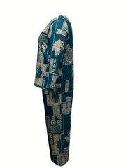  Colorblock Floral Print Top & Pants Set
