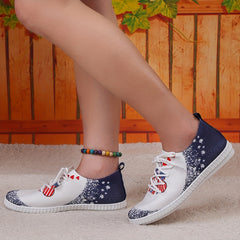 Women's Flag & Heart Pattern Sneakers Breathable Knit Lace Up Outdoor Shoes