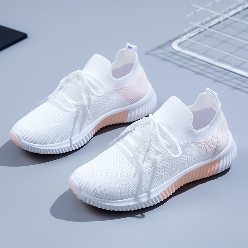 Women's Knit Lace-Up Running Shoes Breathable Lightweight Sneakers