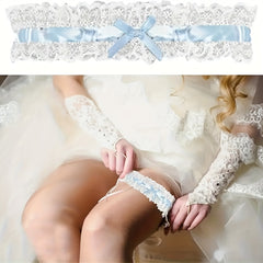 2pcs Elastic Bridal Garter w/ Bow & Lace Trim for Weddings & Showers Ideal Gift