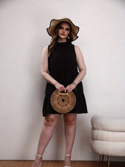  Casual Tank Dress Women's Plus Solid Halter Neck Keyhole Back Mini