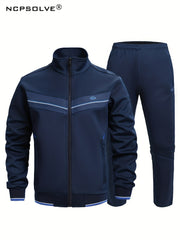 Men's Striped Sports Suit with Jacket & Stretch Pants