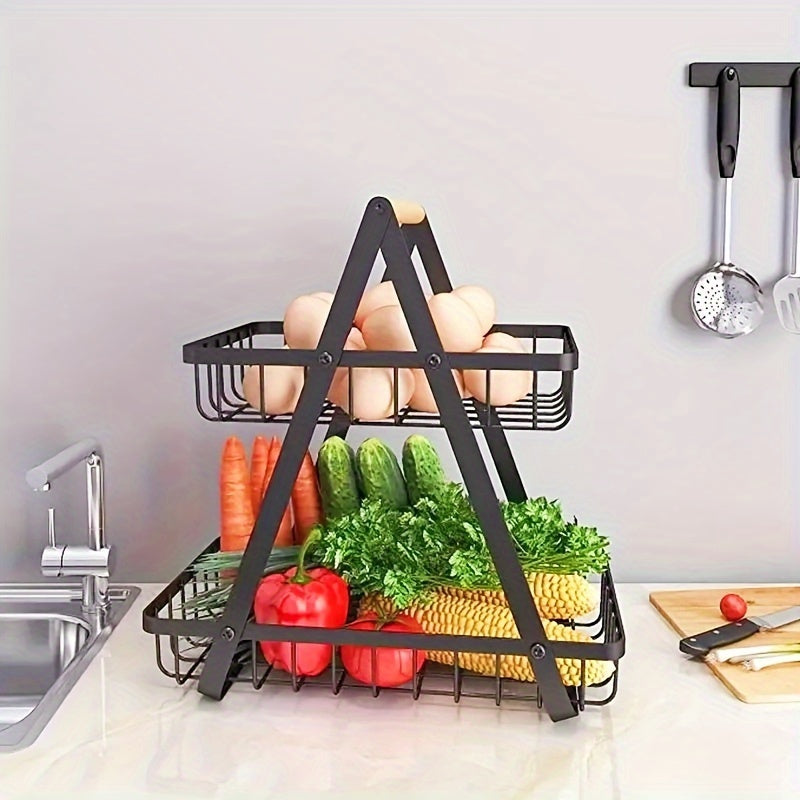 Iron Art Double Layer Fruit Basket Storage Rack Room Decor