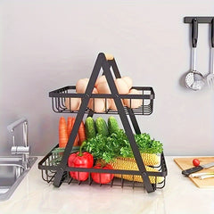 Iron Art Double Layer Fruit Basket Storage Rack Room Decor