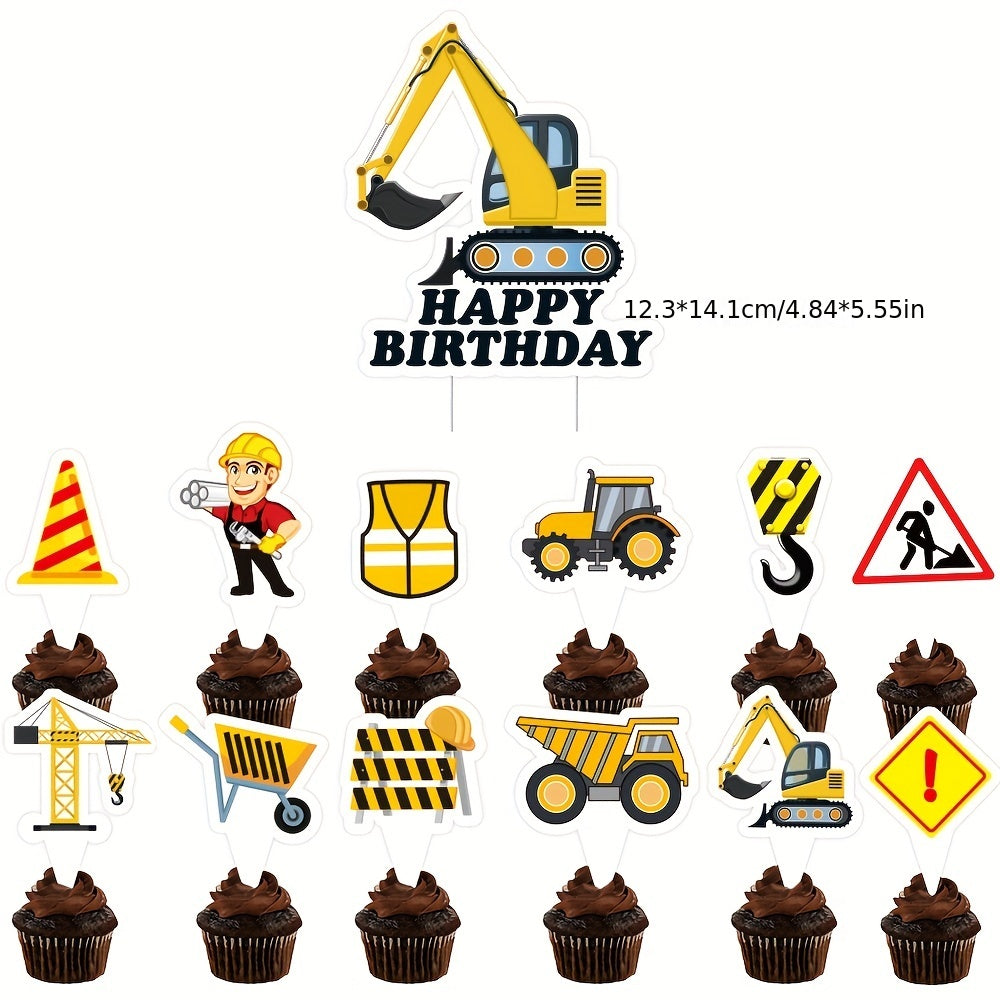 42pcs Engineering Vehicle Set Birthday Party Construction Excavator Decoration