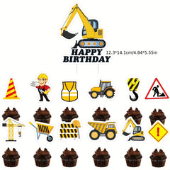 42pcs Engineering Vehicle Set Birthday Party Construction Excavator Decoration
