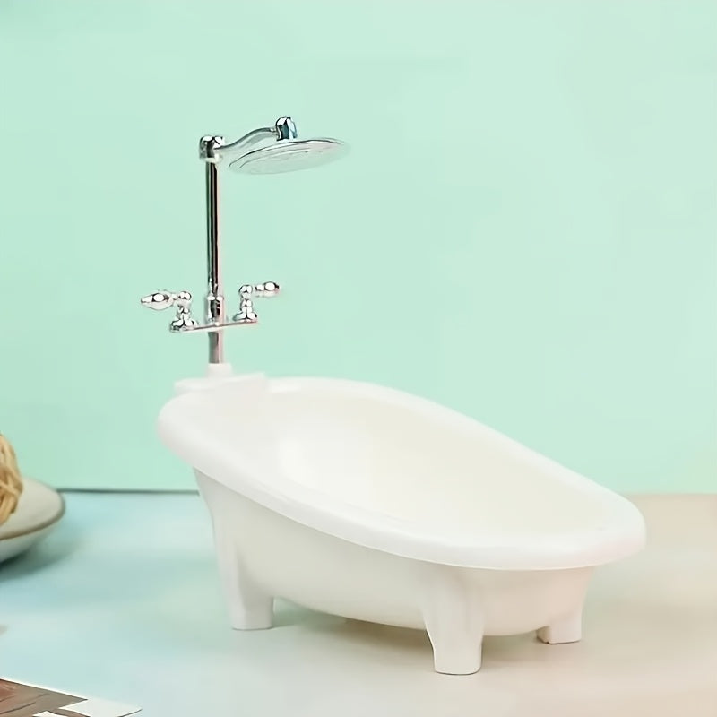 Dollhouse Mini Bathtub with Showerhead for Display and Home Decor
