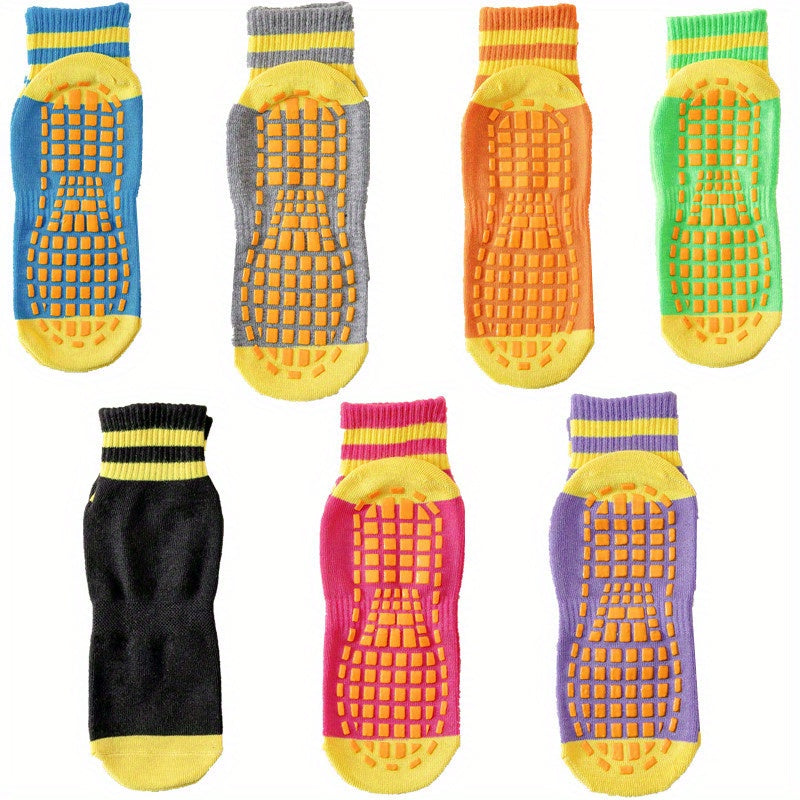 7 Pairs Non Slip Breathable Ankle Socks Cozy Grips Crew Socks Yoga Pilates
