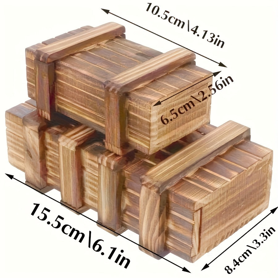 Vintage Wooden Secret Puzzle Box 3D Brain Teaser with Hidden Compartment