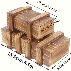 Vintage Wooden Secret Puzzle Box 3D Brain Teaser with Hidden Compartment