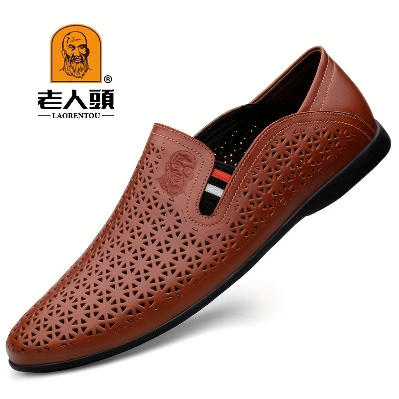 LAORENTOU Men Hollow Out Leather Loafer Shoes Slip On Lightweight Soft Sole