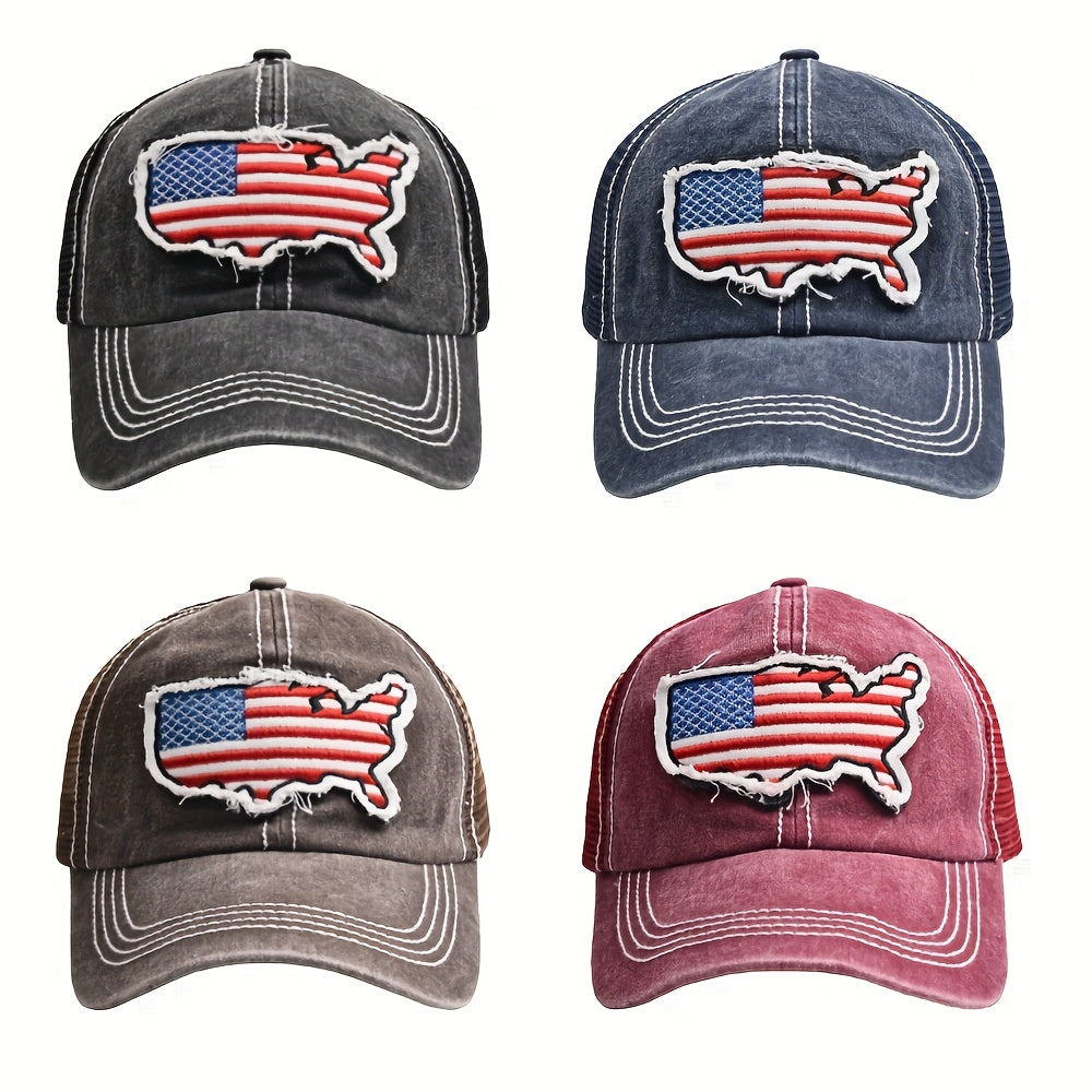 American Map Baseball Cap Embroidered With Curved Brim Flag Cap