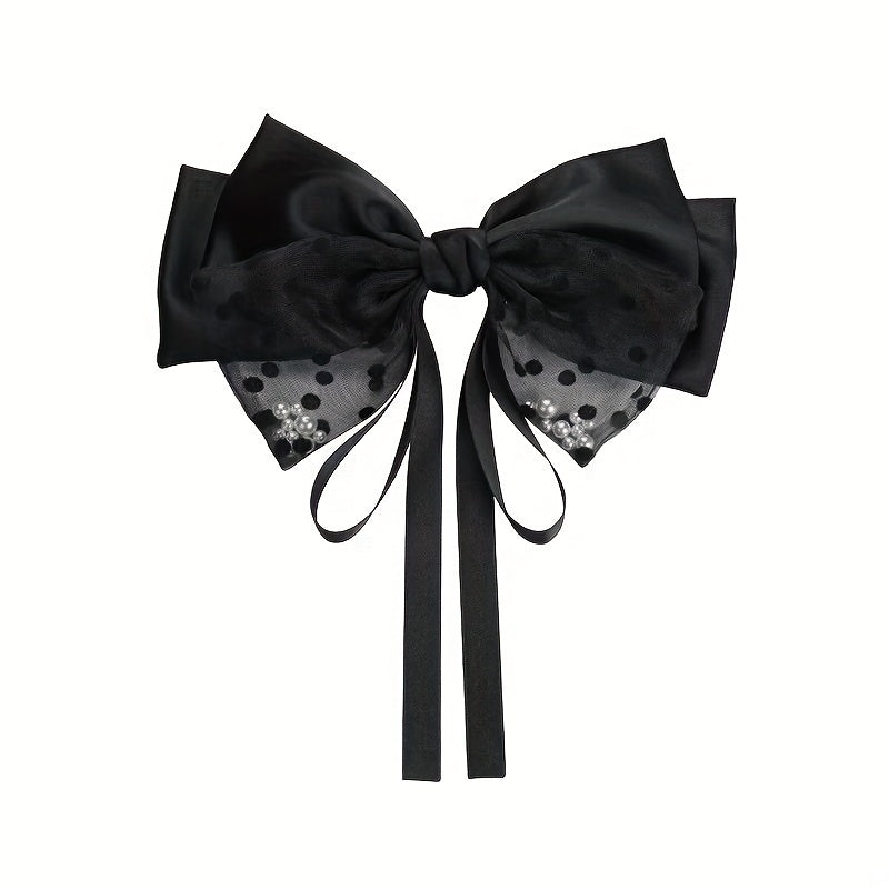 Pearl Bow Hair Clip with Long Ribbon