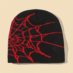 Gothic Spider Web Pattern Knitted Hat Halloween Windproof Beanie