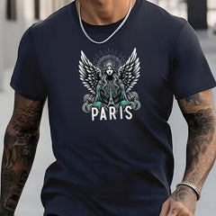 Men's Stylish PARIS Pattern Shirt Casual Crew Neck Short Sleeve Tee Top