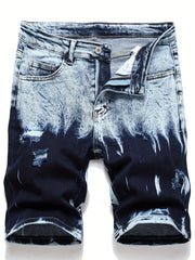 Slim Fit Ripped Denim Shorts Men's High Stretch Distressed D