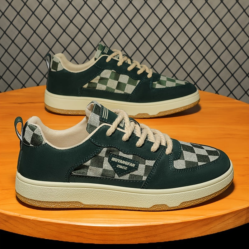 Men's Checkered Pattern Lace-up Skate Shoes Good Grip Breathable