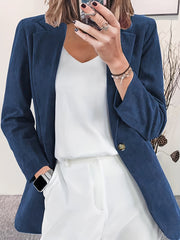  Corduroy Casual Blazer Women's Long Sleeve Slim Fit Lapel Collar
