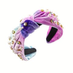 Velvet Tie-Dyed Head Hoop Faux Pearl Hair Band