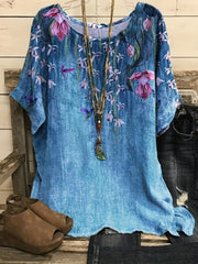  Floral Print Short Sleeve T shirt