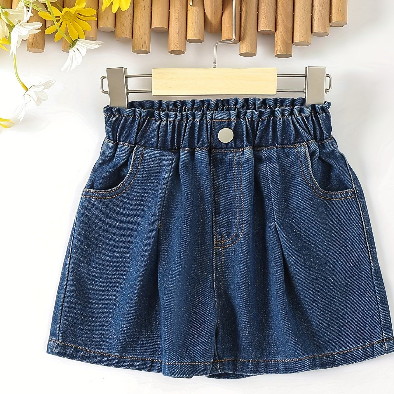 Girls Flower Bouquet Shaped Denim Shorts