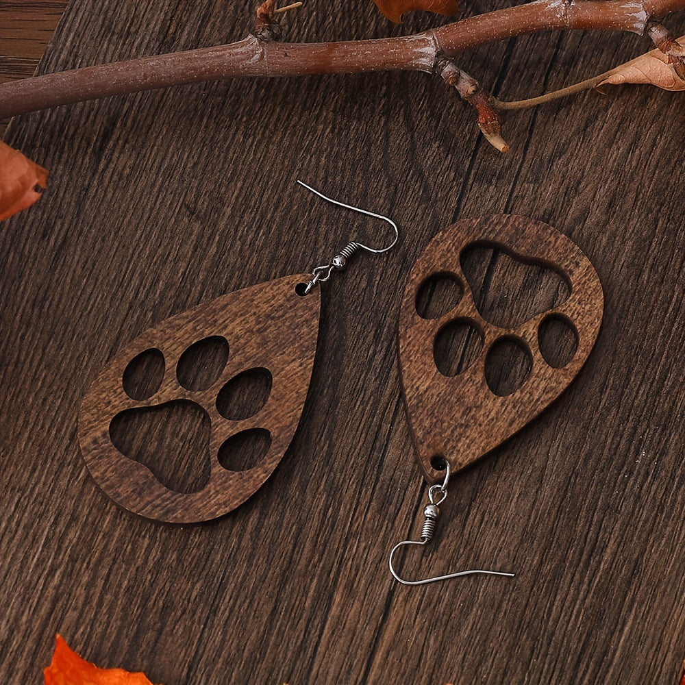 Wood Footprints Earrings Dangle Lightweight Women Girls