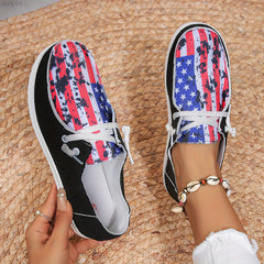 Women's Flag Print Canvas Shoes Lace Up Low Top Shoes Lightweight