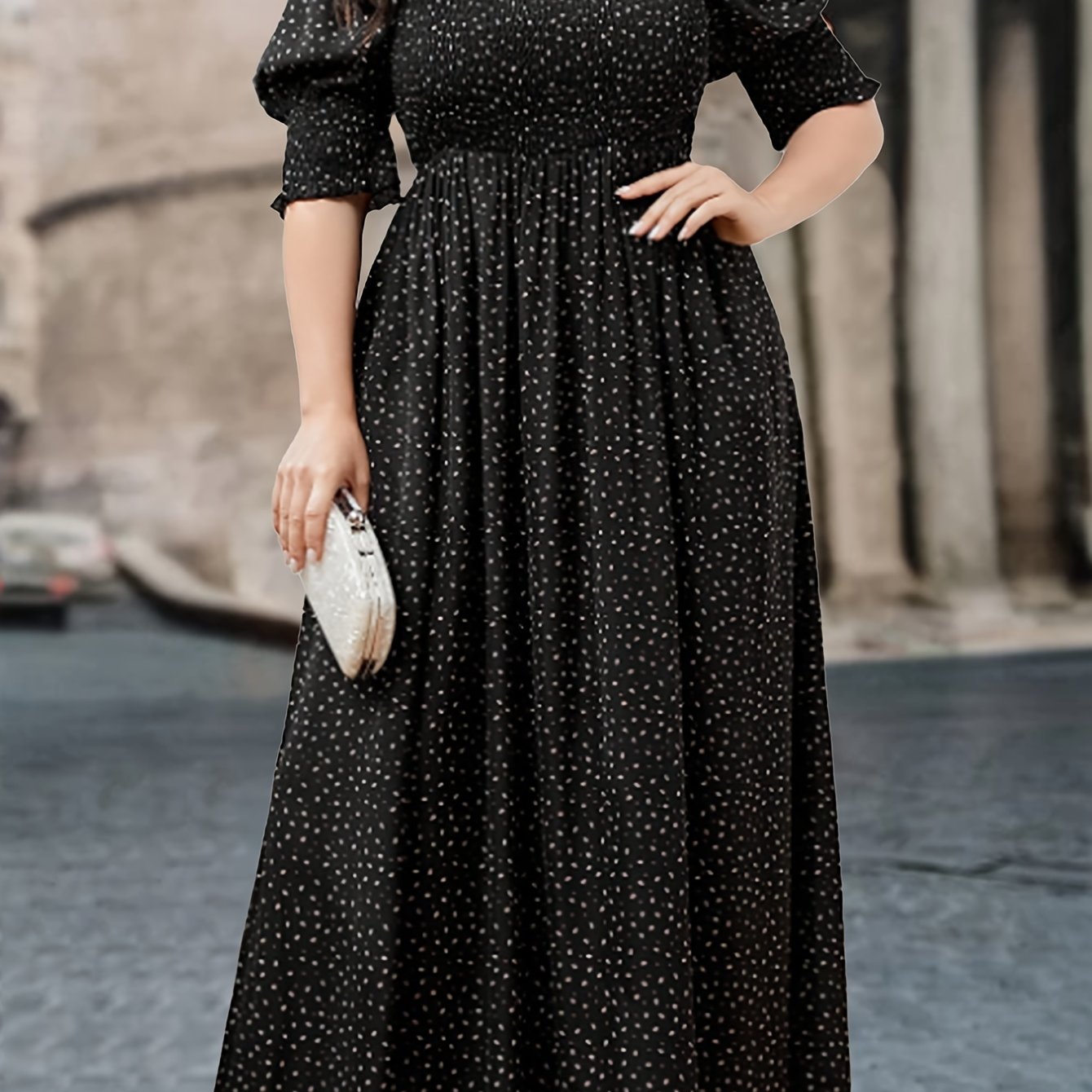  Polka Dot Puff Sleeve Maxi Dress