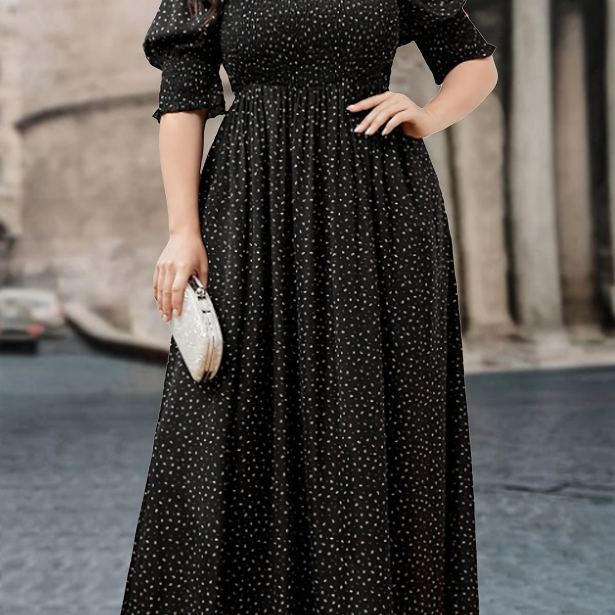  Polka Dot Puff Sleeve Maxi Dress
