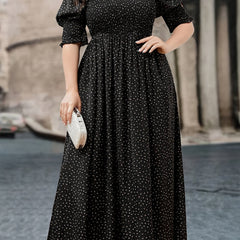  Polka Dot Puff Sleeve Maxi Dress